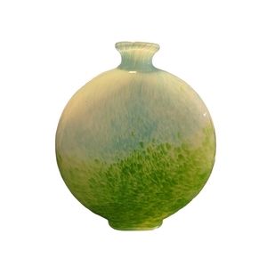 Studio / Italian Belgian Hand Blown Art Glass Vase round Earth Disc Blue & Green